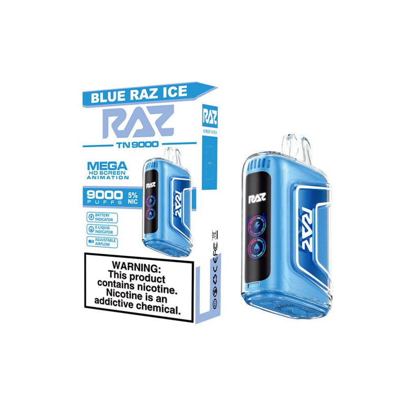 RAZ TN9000 Disposable 9000 Puffs 12mL 50mg blue razz ice with packaging
