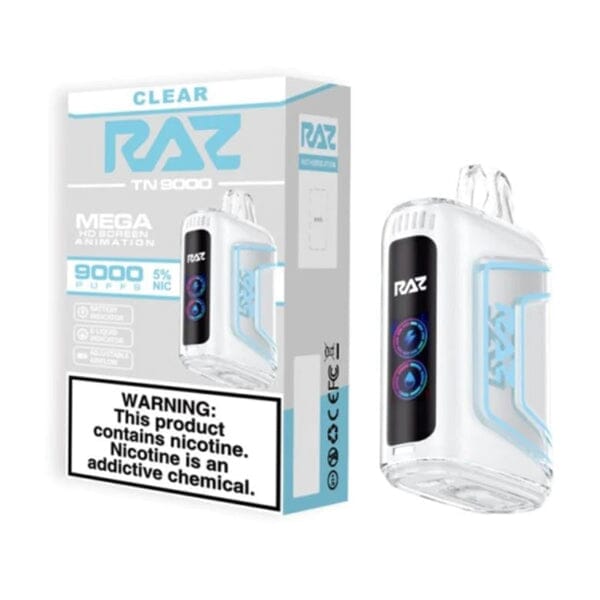 RAZ TN9000 Disposable 9000 Puffs 12mL 50mg clear with packaging