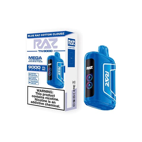 RAZ TN9000 Disposable 9000 Puffs 12mL 50mg blue razz cotton cloudz with packaging