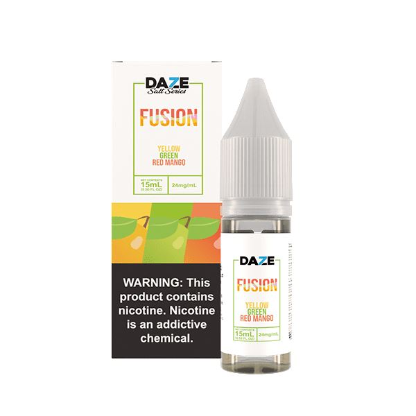 7Daze Fusion Salt Series | 15mL | 24mg - YELLOW GREEN RED MANGO with packaging