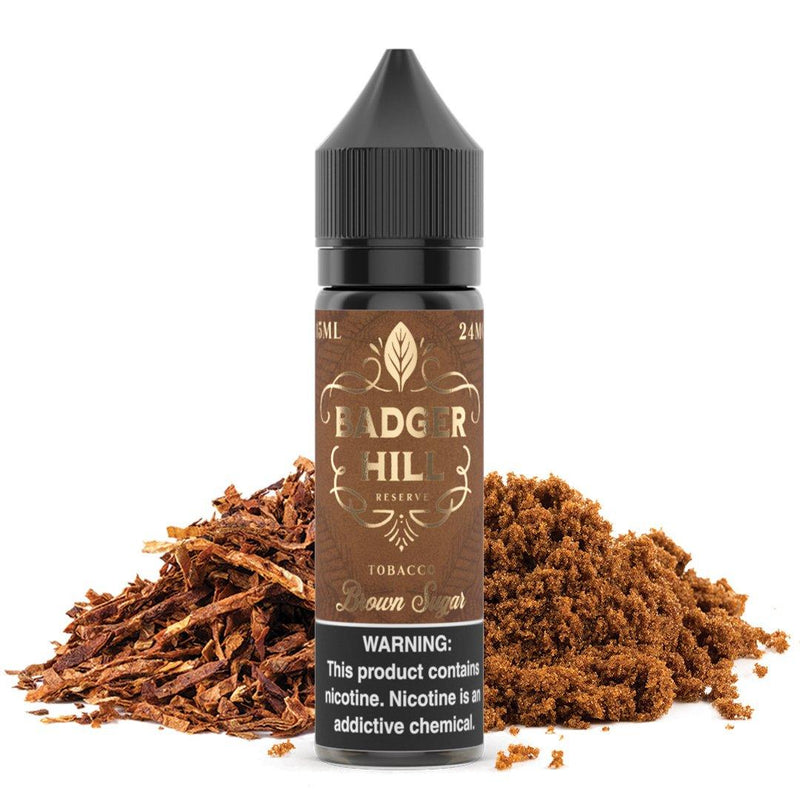 Brown Sugar by BADGER HILL RESERVE SALTS 15ml bottle with background