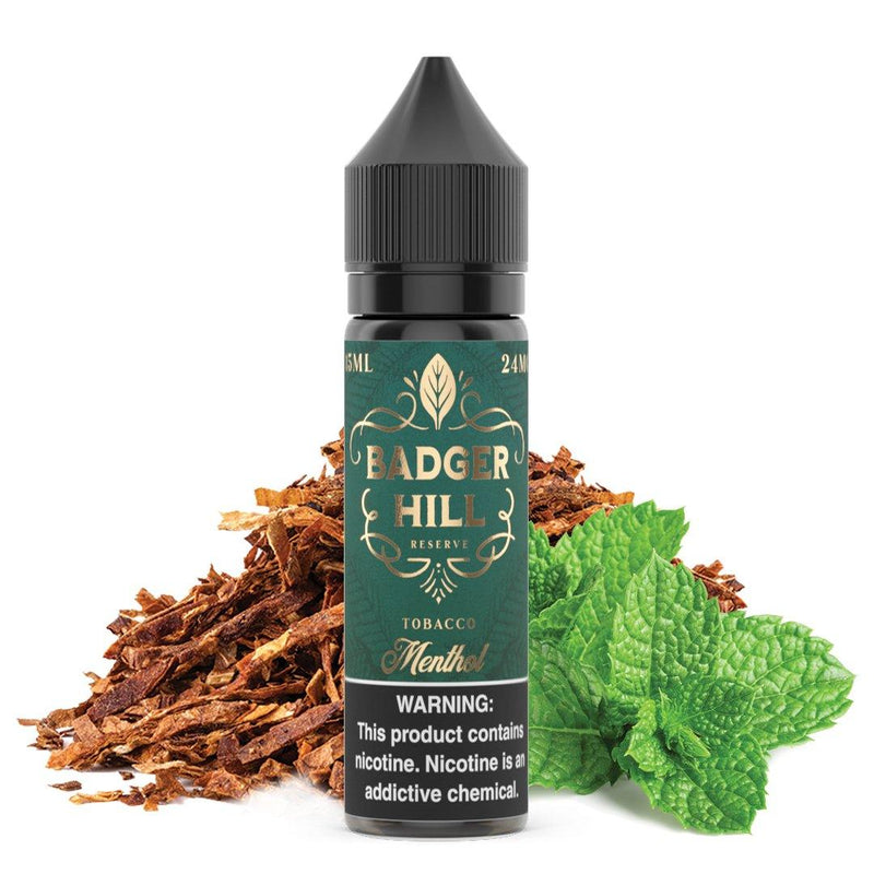 Menthol  by BADGER HILL RESERVE SALTS 30ml bottle with background
