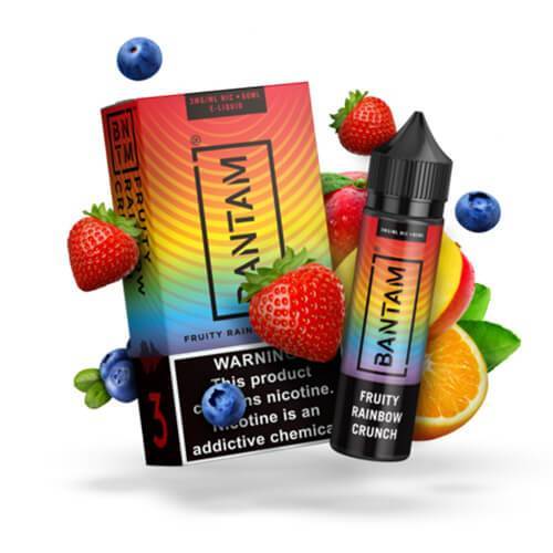 BANTAM | FRUITY RAINBOW CRUNCH 60ML eLiquid with packaging and background
