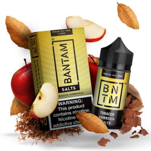 BANTAM SALTS | TOBACCO AMBROSIA 30ML eLiquid with packaging and background