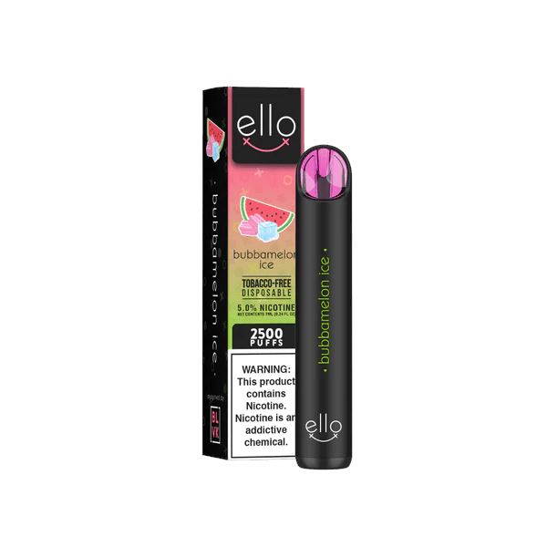 BLVK Ello Disposable | 2500 Puffs | 7mL bubbamelon ice with packaging