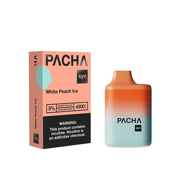 Charlies - Pachamama Syn Disposable 4500 Puffs 2mL White Peach Ice with packaging