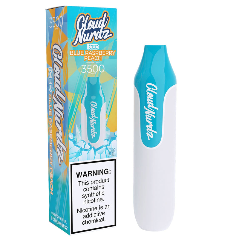 Cloud Nurdz Disposable Series | 10ml | 3500 Puffs - Blue Raspberry Peach Iced with packaging