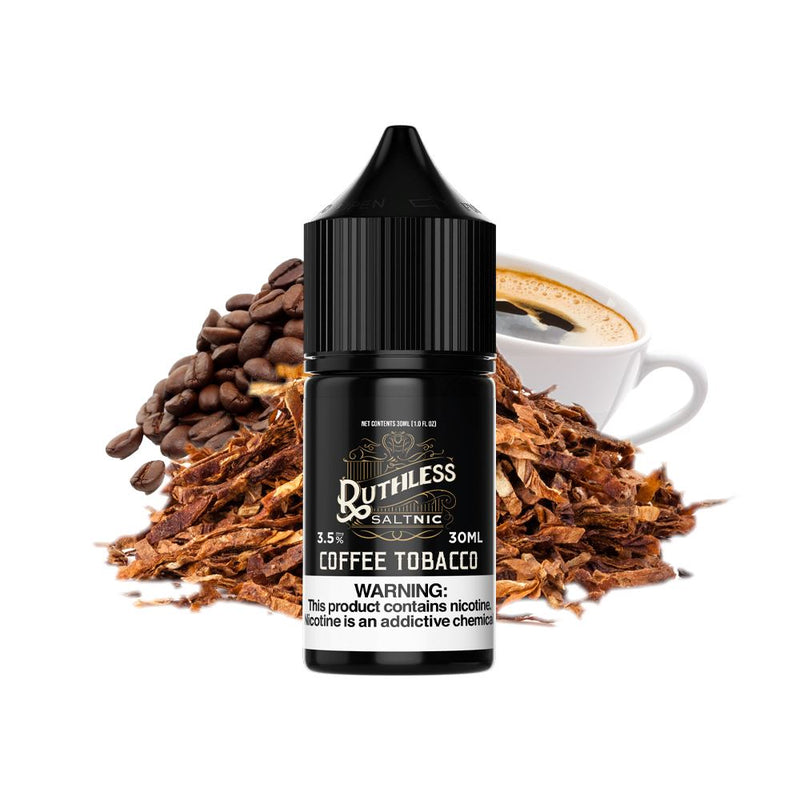 Coffee Tobacco by Ruthless Salt Series 30mL Bottle with background