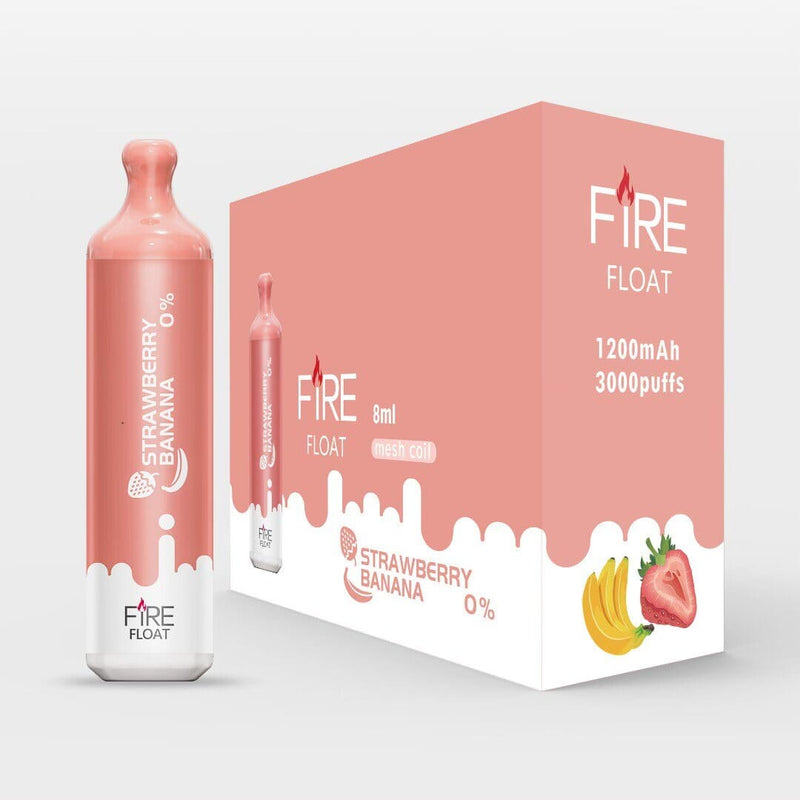 Fire Float Zero Nicotine Disposable | 3000 Puffs | 8mL - Strawberry Banana with packaging