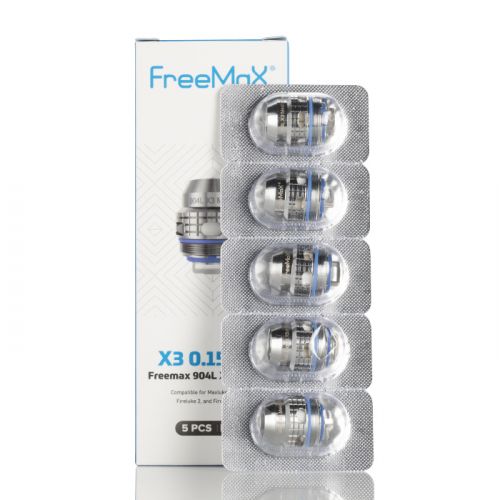 FreeMaX Maxluke 904L X Replacement Coils (5-Pack) - X3 Mesh 0.15ohm with packaging