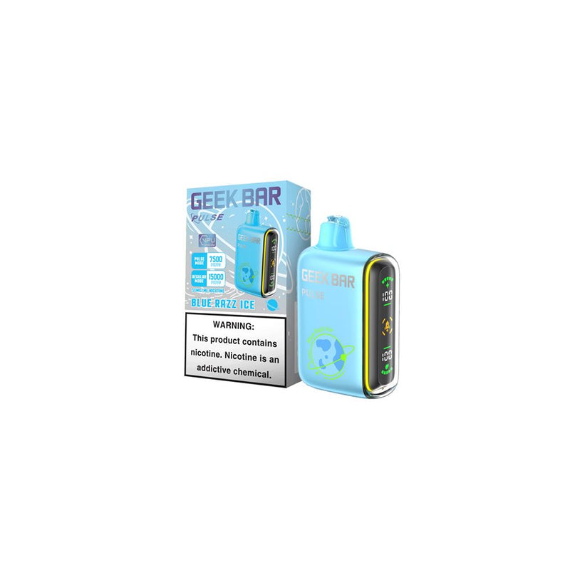 Geek Bar Pulse Disposable 15000 Puffs 16mL 50mg Blue Razz Ice with packaging
