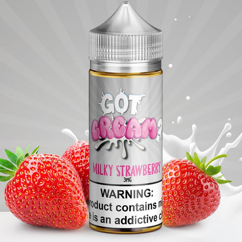 GOT CREAM | Milky Strawberry 100ML eLiquid bottle with background