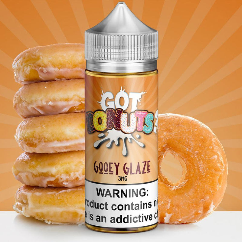 GOT DONUTS | Gooey Glaze 100ML eLiquid bottle with background