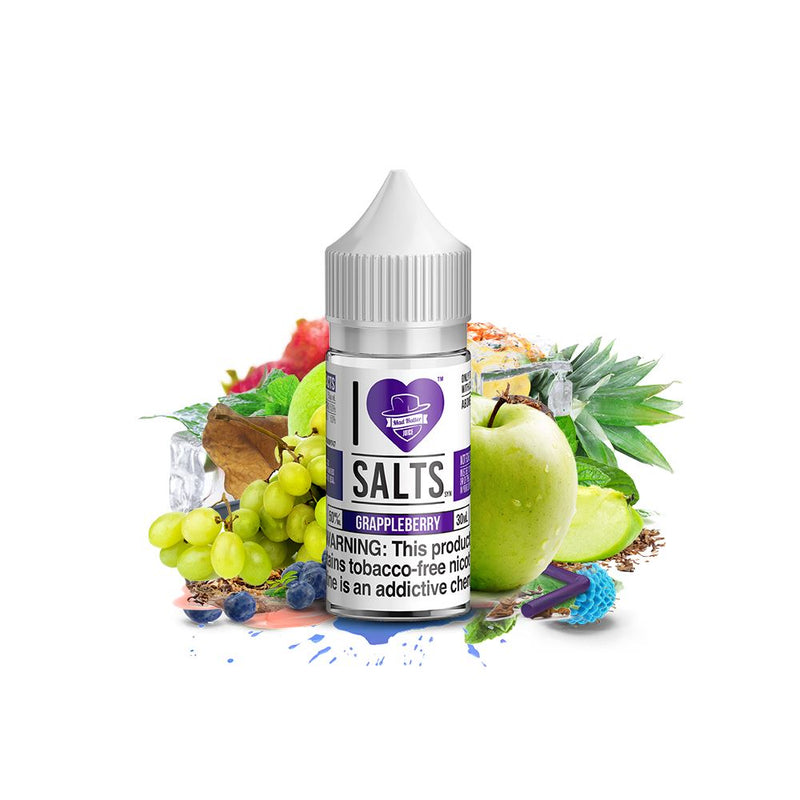 Grappleberry Salt by Mad Hatter EJuice 30ml bottle with background