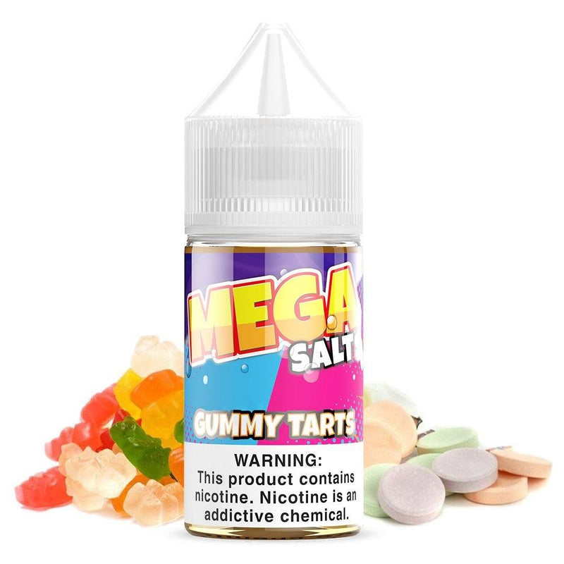 Gummy Tarts by Mega Salts E-Liquid bottle with bakground