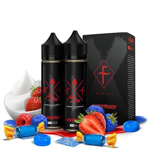 Suckerpunch by Humble x Flawless Collaboration 120ml with packaging and background
