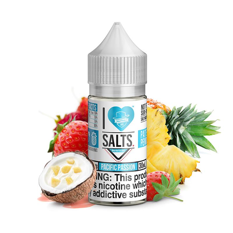  Blue Strawberry Salt by Mad Hatter EJuice 30ml bottle with background