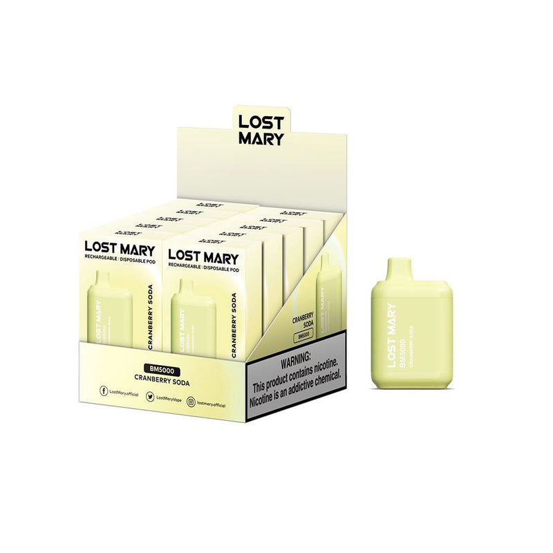 Lost Mary BM5000 5000 Puff 14mL 30mg Cranberry Soda with packaging
