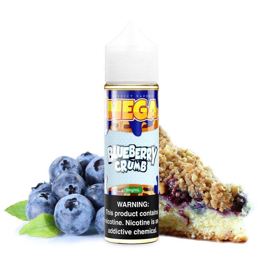 MEGA | Blueberry Crumb 60ML eLiquid bottle with background