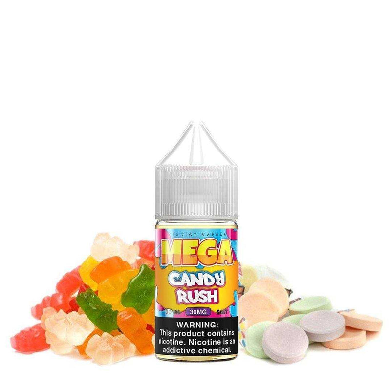 Candy Rush by MEGA Salt 30ml bottle with background