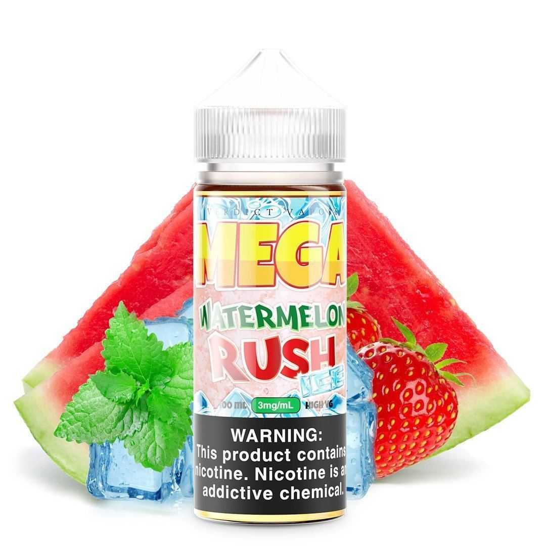MEGA | Watermelon Rush Ice 100ML eLiquid bottle with background