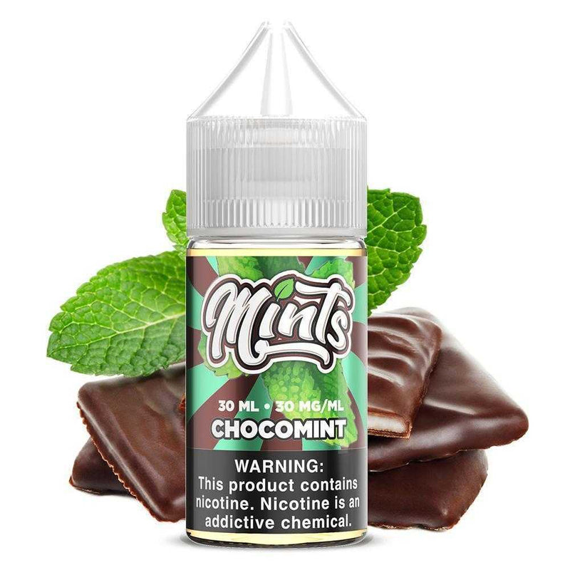 Chocomint by Mints SALTS E-Liquid 30ml bottle with background