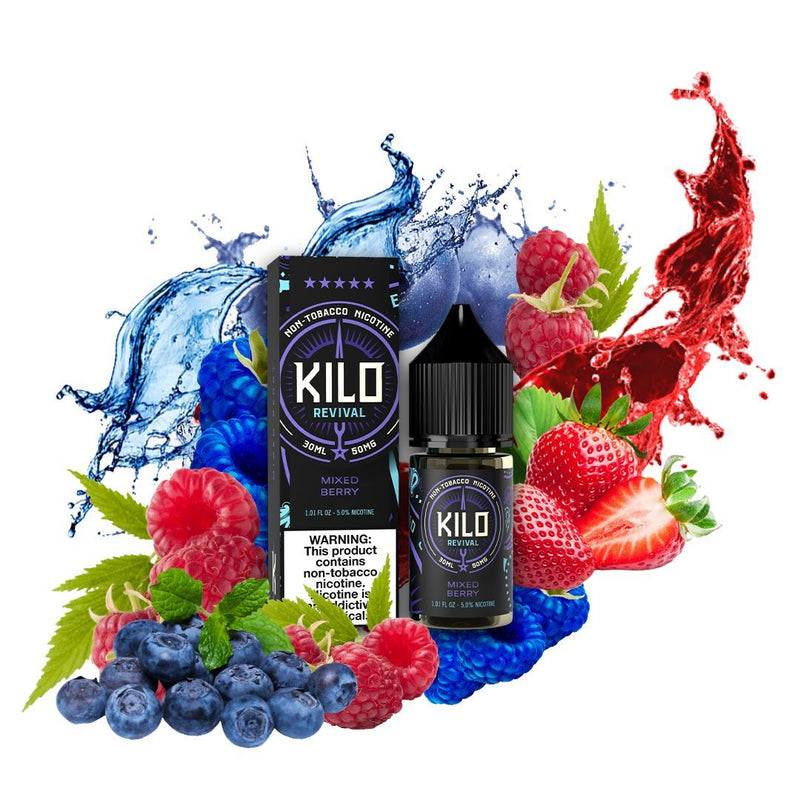 Mixed Berries by Kilo Revival Synthetic Salt 30ml bottle with background