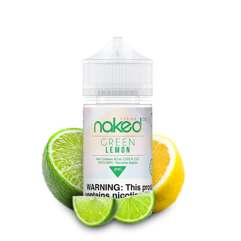 Green Lemon by Fusion Naked 100 60ml bottle with background