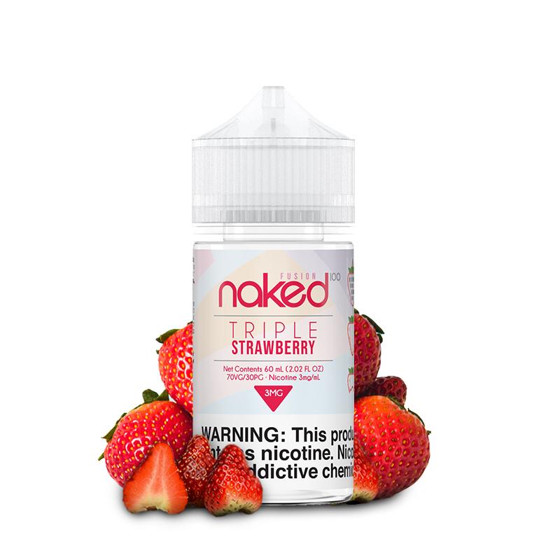 Triple Strawberry by Naked 100 60ml bottle with background