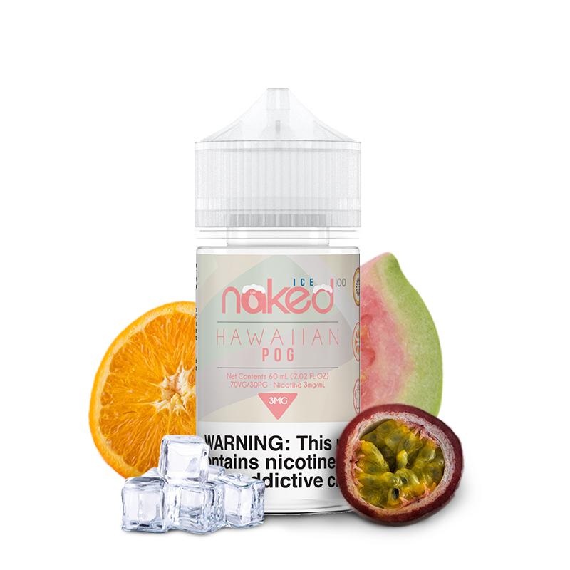 Hawaiian Pog Ice by Naked 100 Menthol 60ml bottle with background