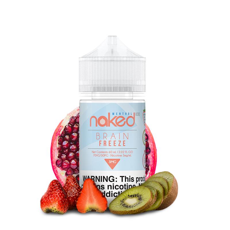 Strawberry POM (Brain Freeze) by Naked 100 Menthol 60ml bottle with background