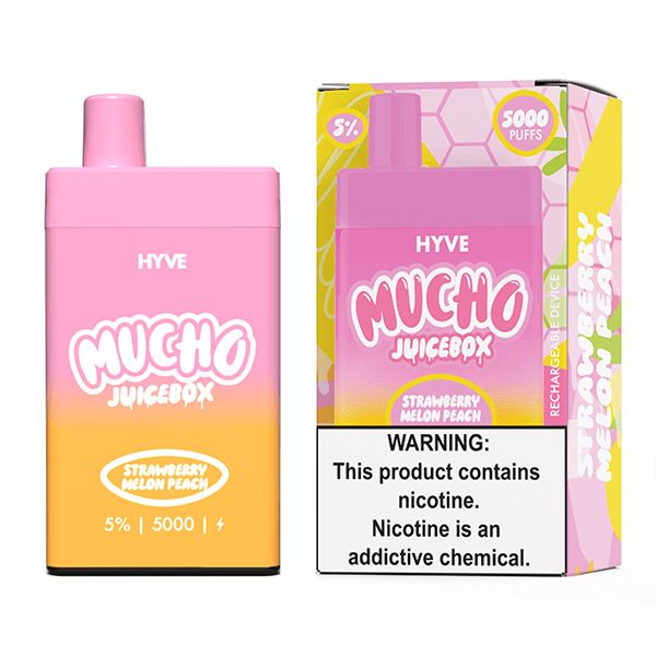 Mucho Hyve Disposable 5000 Puffs 12mL 50mg - Strawberry Melon Peach with packaging
