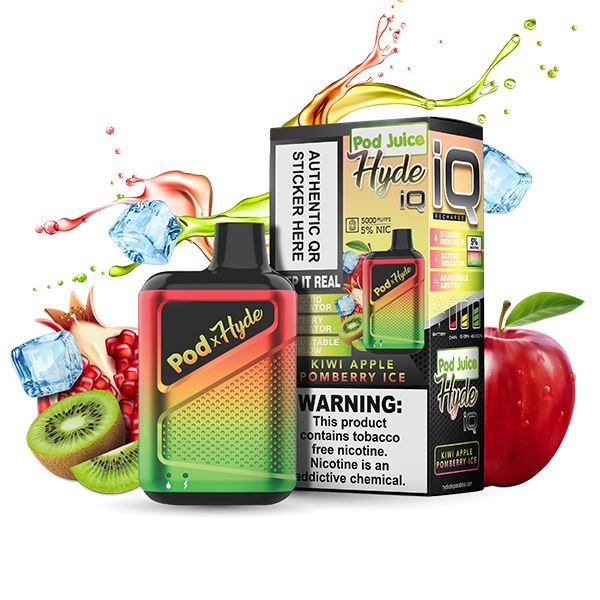 Pod Juice - Hyde IQ Disposable | 5000 Puffs | 8mL - Kiwi Apple Pomberry Ice with background