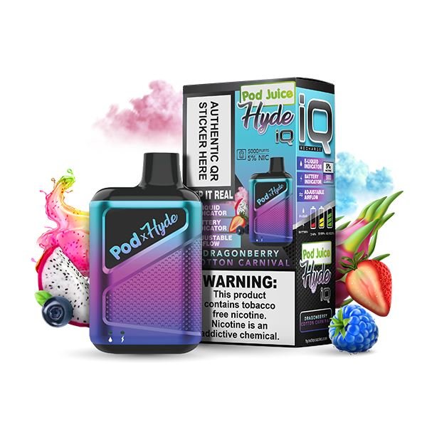 Pod Juice - Hyde IQ Disposable | 5000 Puffs | 8mL - Dragonberrry Cotton Carnival with background