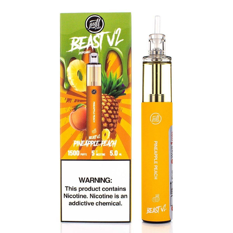 PUFF LABS | Puff Beast Bar V2 Disposable Device - 1500 Puff pineapple peach with packaging