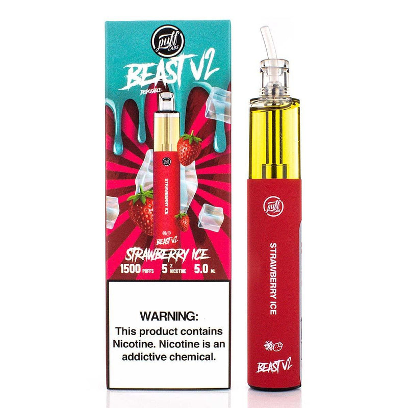 PUFF LABS | Puff Beast Bar V2 Disposable Device - 1500 Puff strawberry ice with packaging