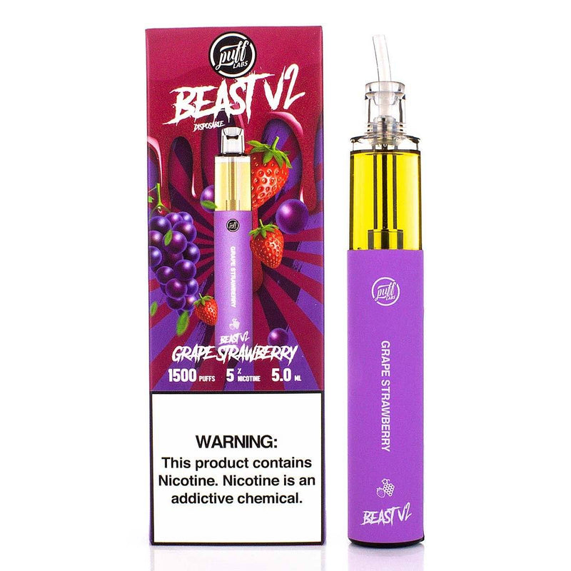 PUFF LABS | Puff Beast Bar V2 Disposable Device - 1500 Puff grape strawberry with packaging