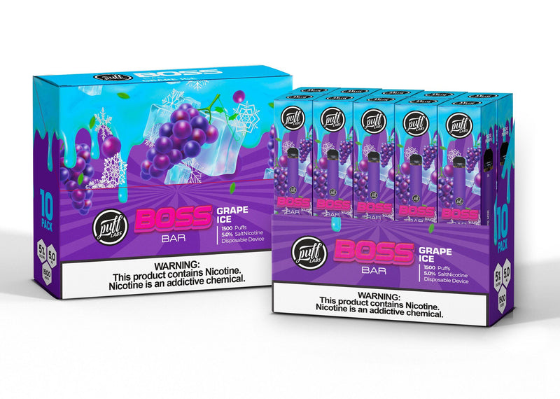 PUFF LABS | Puff Boss Bar Disposable 5% Nicotine (Individual) grape ice packaging