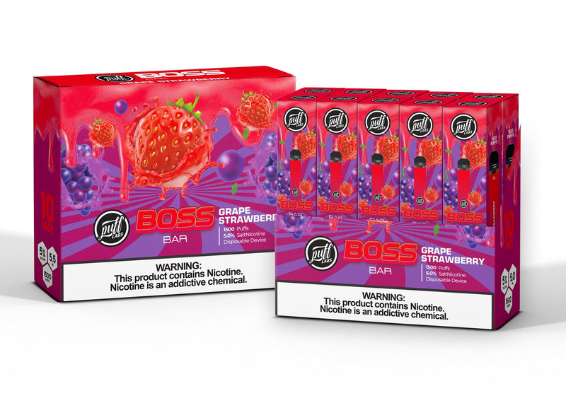 PUFF LABS | Puff Boss Bar Disposable 5% Nicotine (Individual) grape strawberry packaging