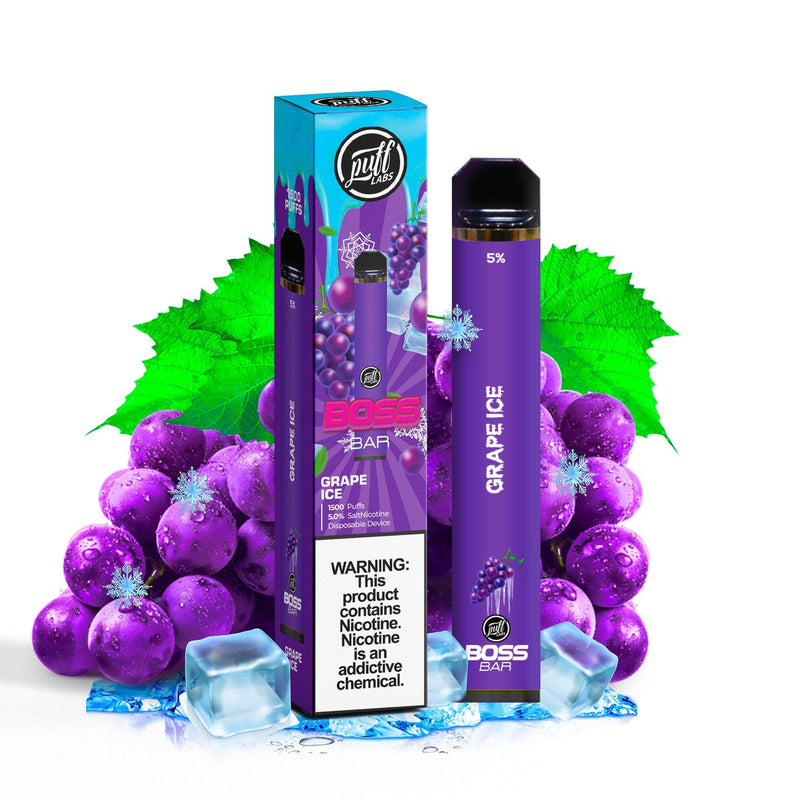 PUFF LABS | Puff Boss Bar Disposable 5% Nicotine (Individual) grape ice with packaging