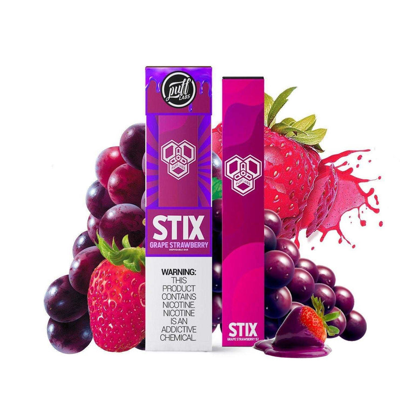 PUFF LABS | Puff STIX Disposable Bar 5% Nicotine (Individual) grape strawberry packaging with background