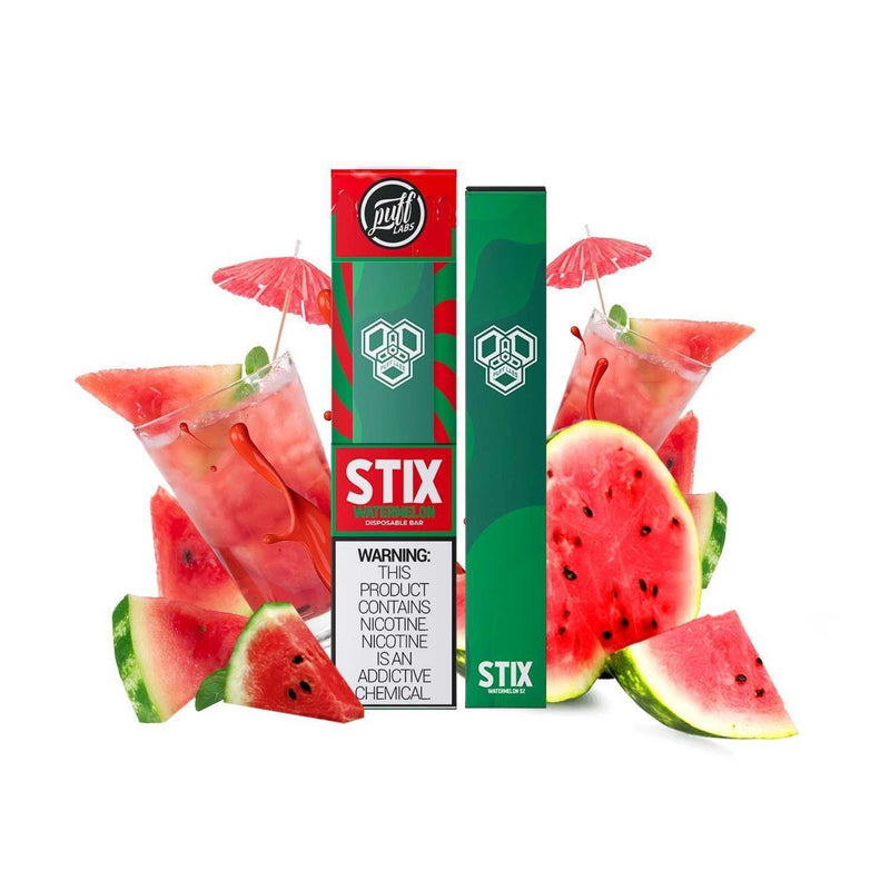 PUFF LABS | Puff STIX Disposable Bar 5% Nicotine (Individual) watermelon packaging with background