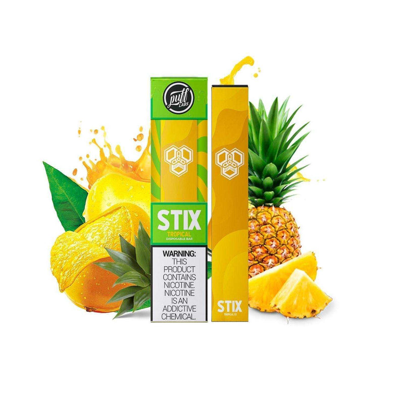 PUFF LABS | Puff STIX Disposable Bar 5% Nicotine (Individual) tropical packaging with background