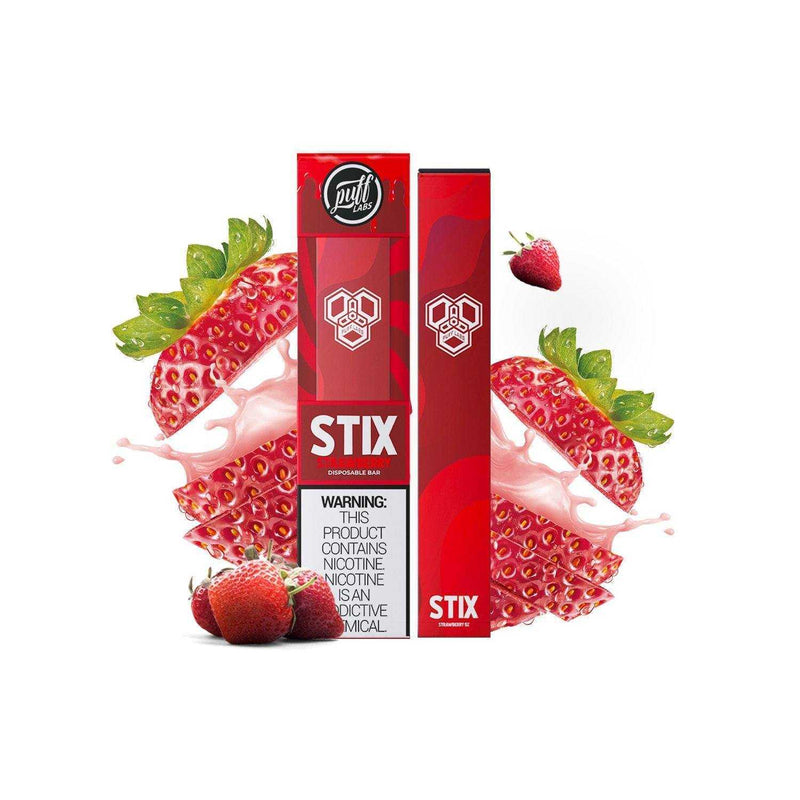 PUFF LABS | Puff STIX Disposable Bar 5% Nicotine (Individual) strawberry packaging with background