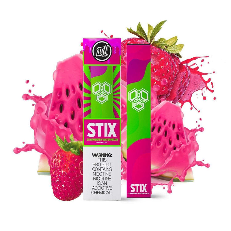 PUFF LABS | Puff STIX Disposable Bar 5% Nicotine (Individual) strawberry watermelon packaging with background