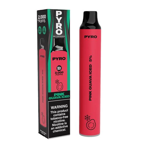 Pyro Disposable 2000 Puffs 6mL pink guava iced with packaging