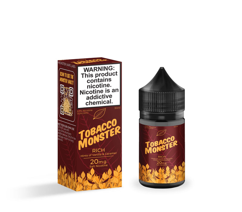 Rich by Tobacco Monster Salt E-liquid with packaging
