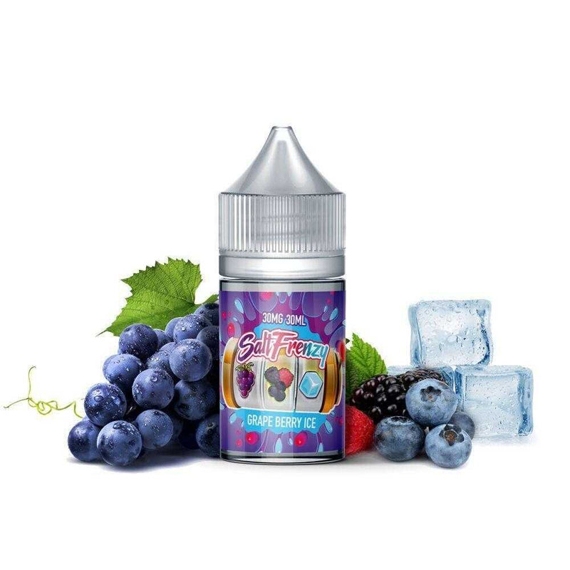 Grape Berry ICE by Salt Frenzy 30ml bottle with background