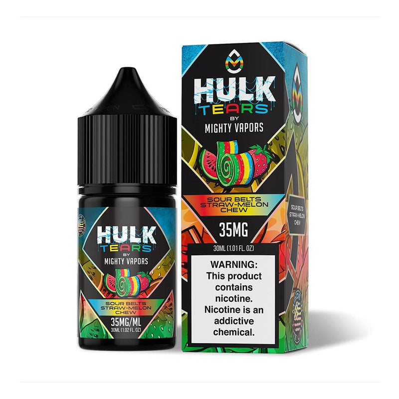 Sour Belts Straw-Melon Chew | Mighty Vapors Hulk Tears Salts | 30mL with Packaging