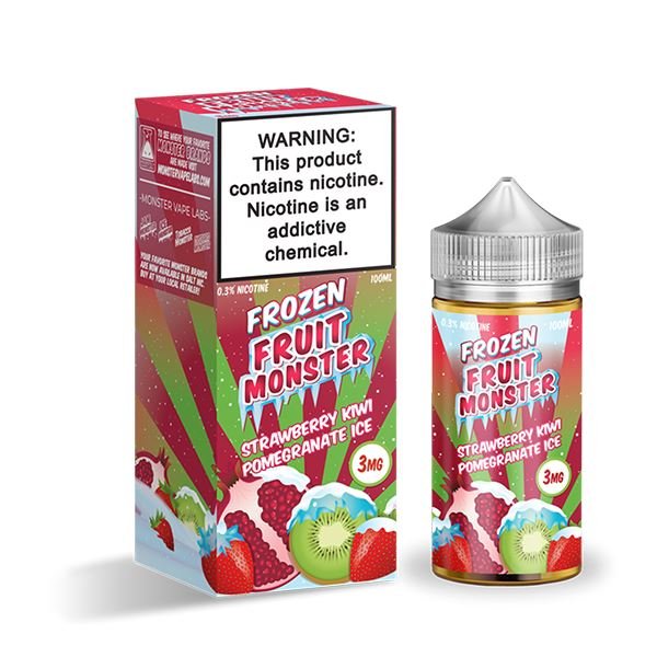 Strawberry Kiwi Pomegranate Ice By Frozen Fruit Monster E-Liquid with packaging